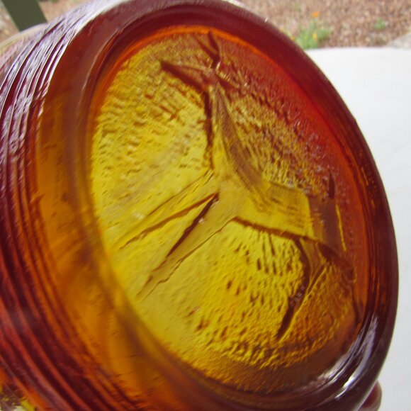 MCM Heavy Orange and Yellow Reverse Carved Glass Deer Design Ashtray - Picture 6 of 6